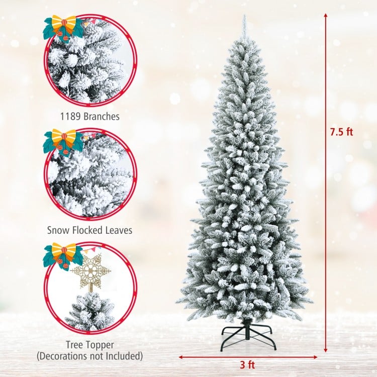 7.5 Feet Snow-Flocked Christmas Pencil Tree with Mixed Tips
