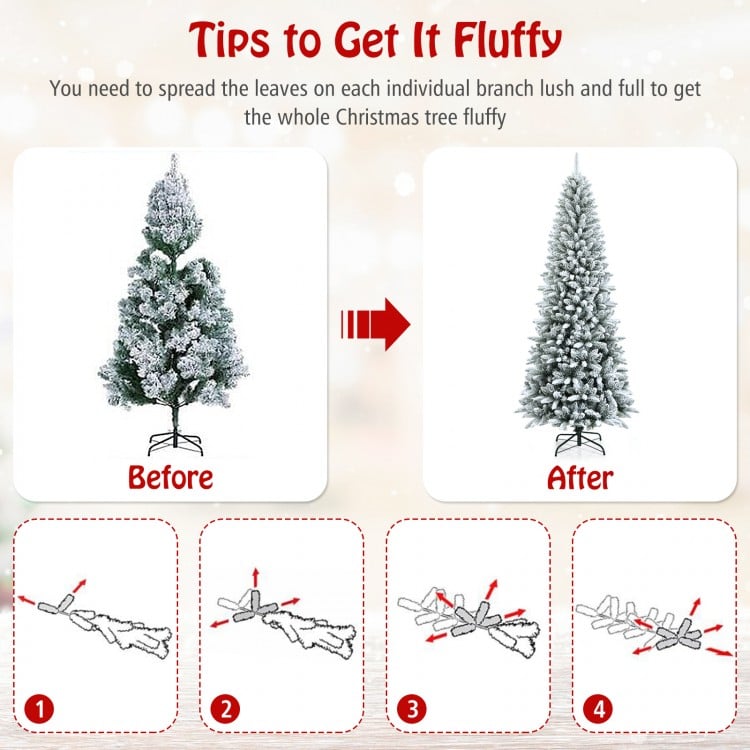 7.5 Feet Snow-Flocked Christmas Pencil Tree with Mixed Tips