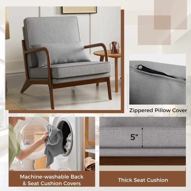 Modern Accent Chair with Rubber Wood Armrests and Removable Back-Gray