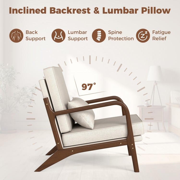 Modern Accent Chair with Rubber Wood Armrests and Removable Back-Beige