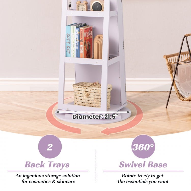 360° Rotating Mirrored Jewelry Cabinet Armoire 3 Color LED Modes Lockable-Purple