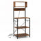 5-Tier Microwave Stand with Power Outlet and 10 S-shape Hooks-Rustic Brown