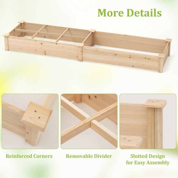 Wooden Raised Garden Bed with 2 Planter Boxes and Dividers-Natural