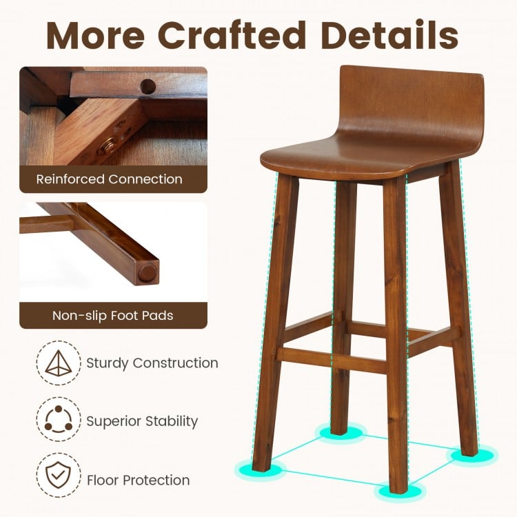 29 Inch Wood Bar Stools Set of 2 with Solid Back and Seat-Walnut