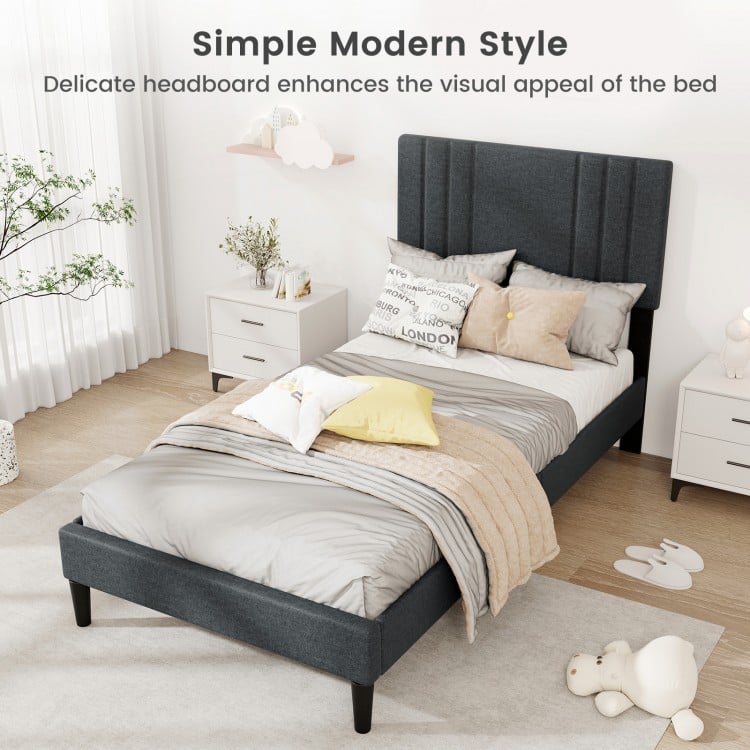 Full/Queen/Twin Size Bed Frame with Vertical Channel Tufted Headboard and Wooden Slats-Twin Size