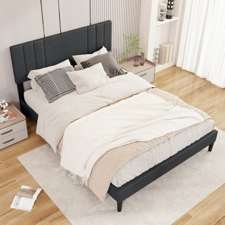 Full/Queen/Twin Size Bed Frame with Vertical Channel Tufted Headboard and Wooden Slats-Queen Size