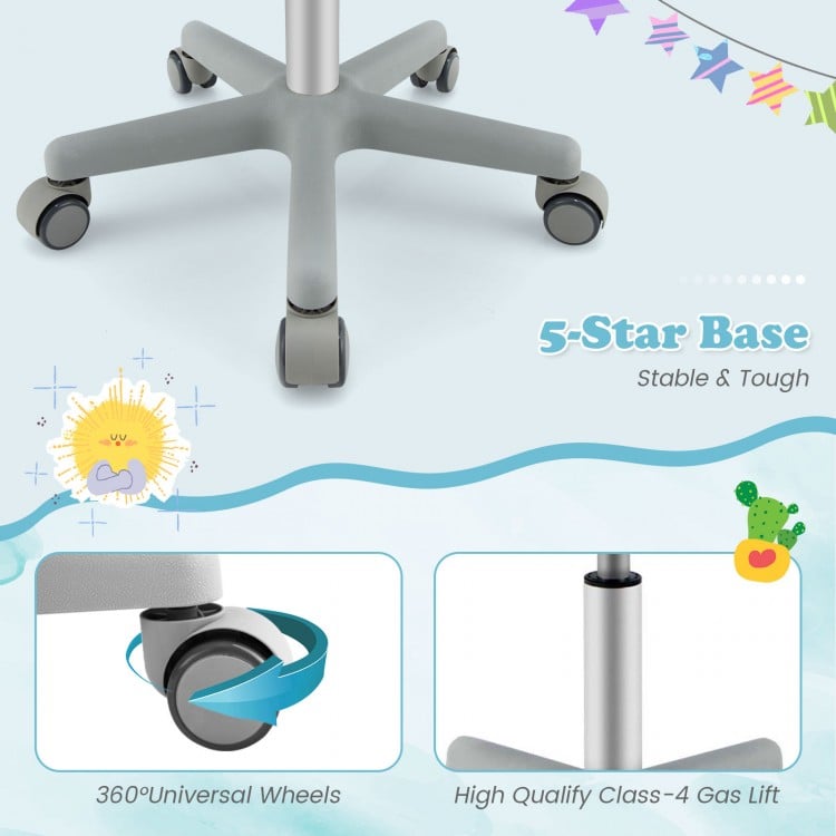 Adjustable Desk Chair with Auto Brake Casters for Kids-Blue