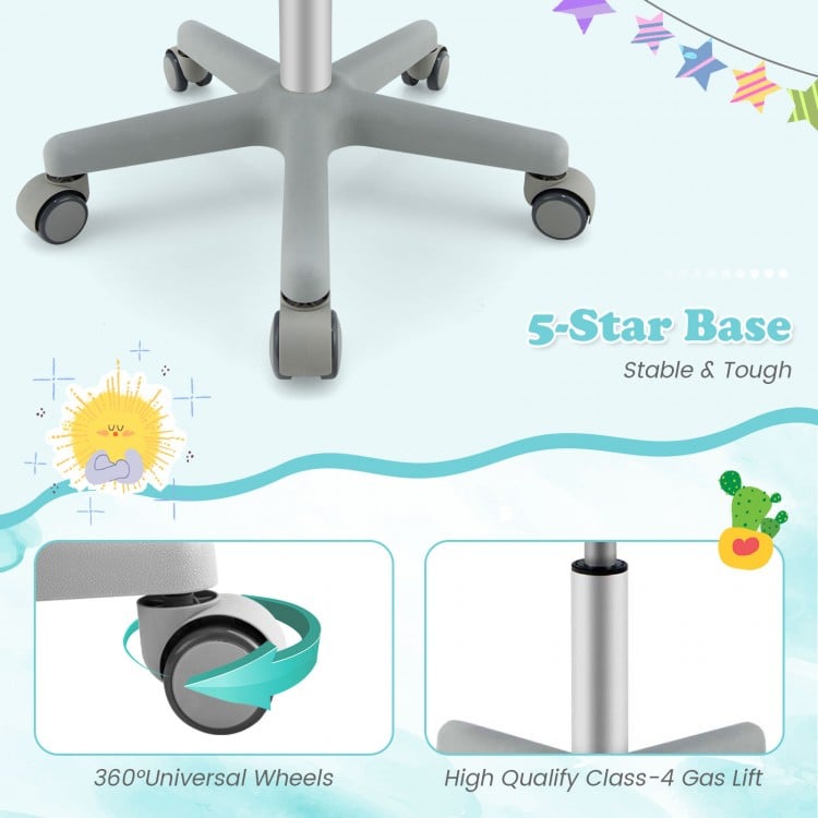 Adjustable Desk Chair with Auto Brake Casters for Kids-Turquoise
