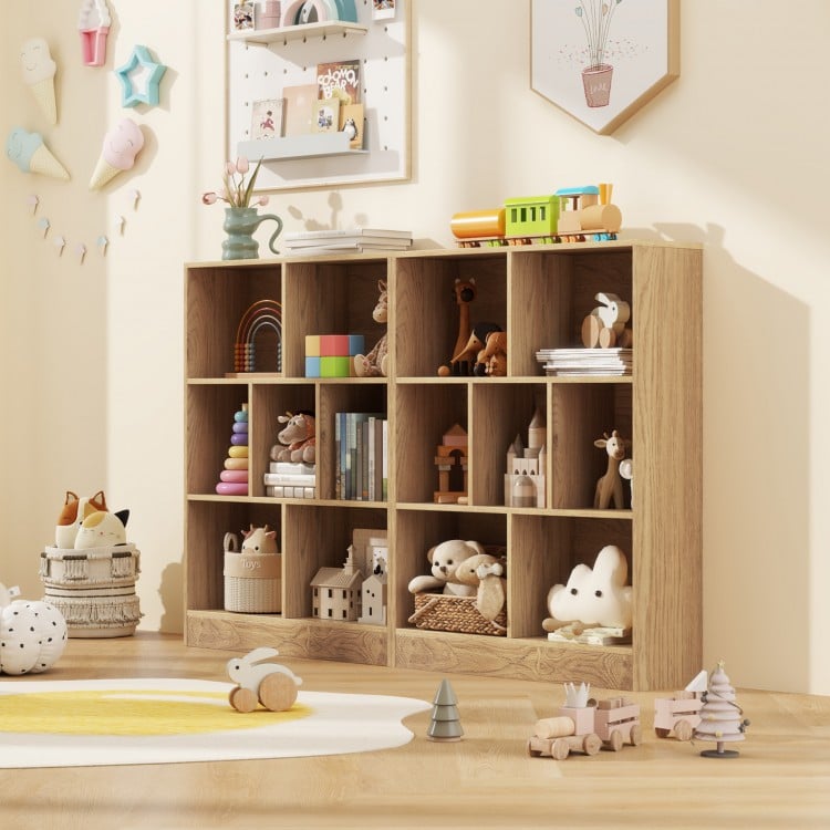 7-Section Freestanding Bookshelf for Kids Room Classroom Daycare Nursery-Natural