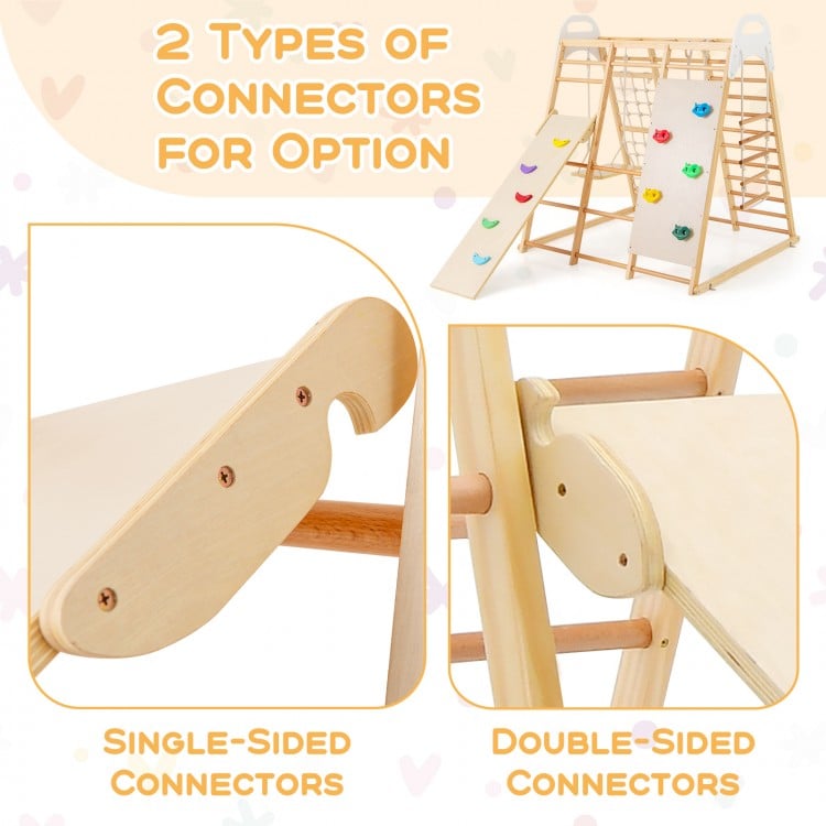 8-in-1 Wooden Jungle Gym Playset with Slide and Monkey Bars-Natural