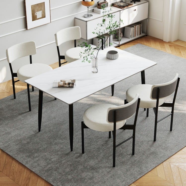 Dining Chair Set of 2 with Curved Backrest and Padded Seat-White
