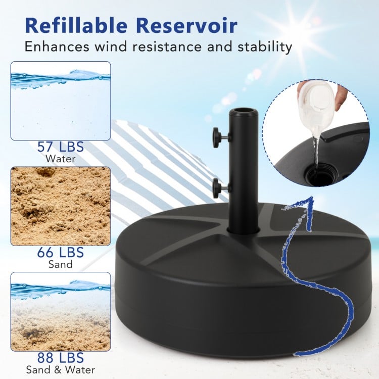 Patio Umbrella Base 88LBS Capacity Water and Sand Fillable Market Table Umbrella Stand