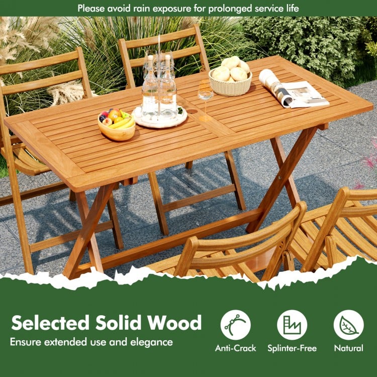 54.5 Inch x 27.5 Inch  Patio Dining Table with Teak Painting and Umbrella Hole