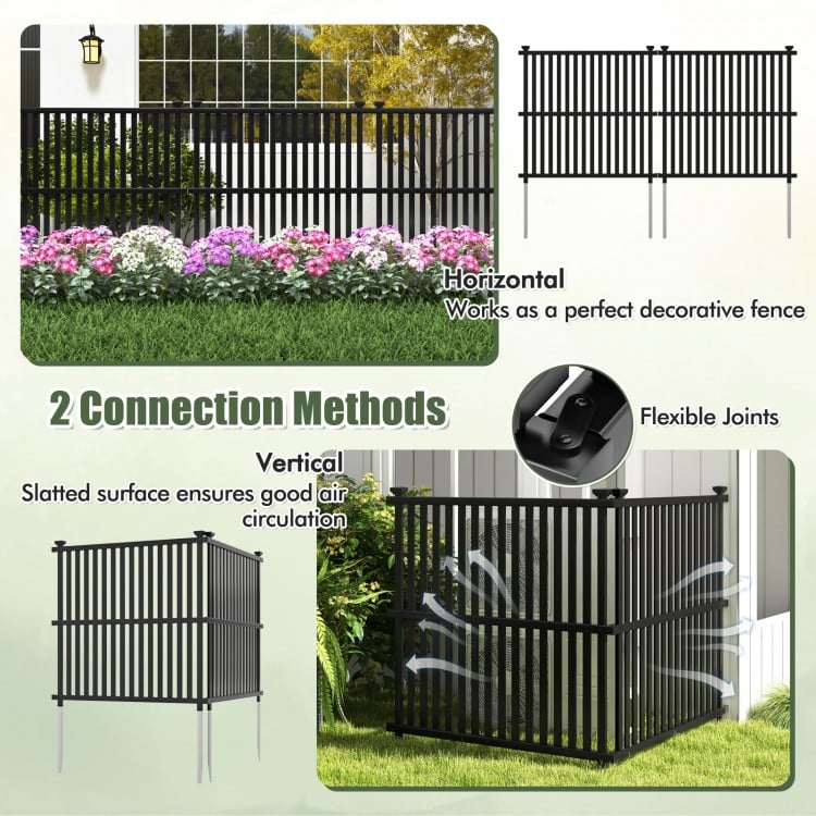 Air Conditioner Fence Panel with Metal Ground Stakes for Outside-Black