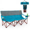 3 Person Folding Camping Chair with 2 Cup Holders Cotton Padding & Storage Bag-Blue