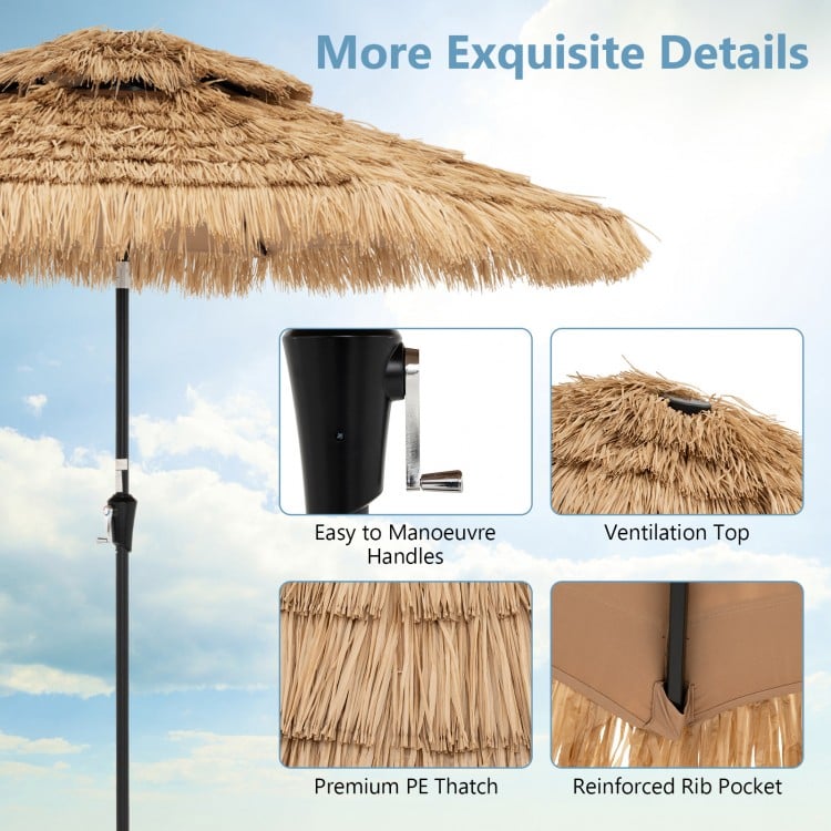 9 Feet Solar Powered Thatched Tiki Patio Umbrella with Led Lights