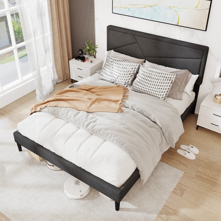 Twin/Full/Queen Size Upholstered Platform Bed Frame with High Headboard-Queen Size