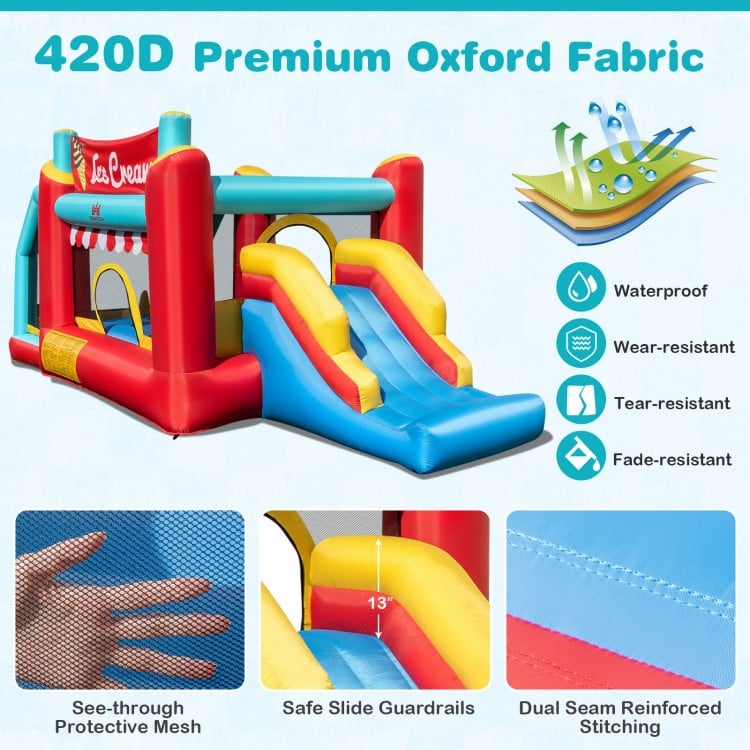 5-in-1 Ice Cream Inflatable Bounce House with Ball Pit and Slide with 520W Blower