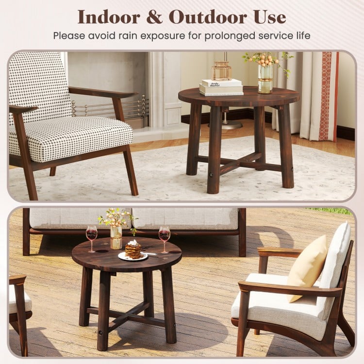 Patio End Table with Solid Wood Structure for Garden Deck Poolside and Indoors-Brown