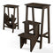 3-in-1 Rubber Wood 3 Tier Folding Step Stool Ladder Storage Shelf-Dark Brown