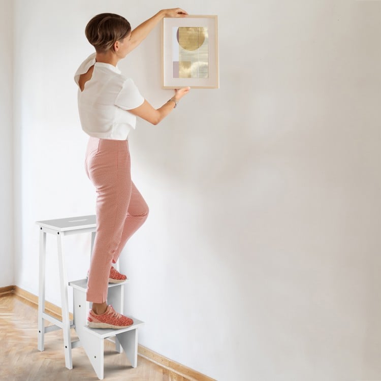 3-Tier Step Stool 3 in 1 Folding Ladder Bench-White