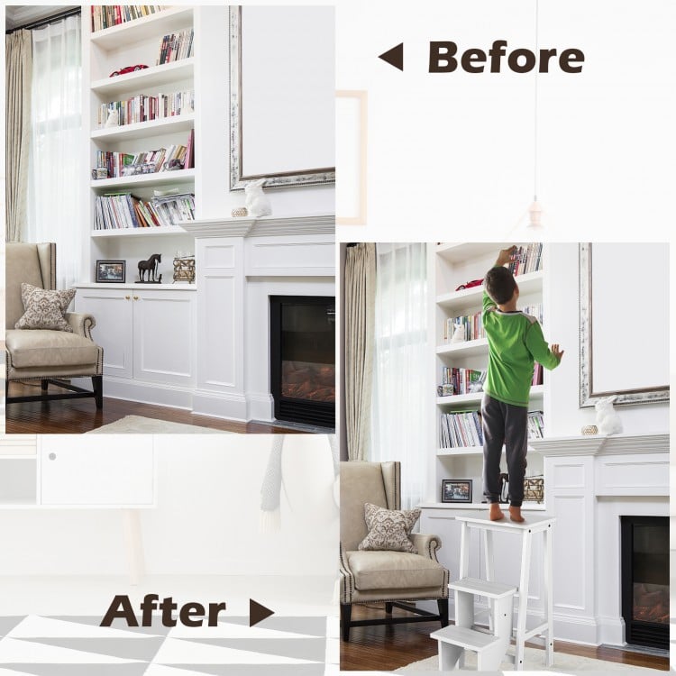 3-Tier Step Stool 3 in 1 Folding Ladder Bench-White