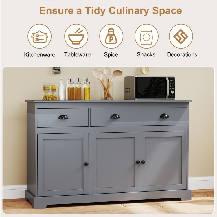 3 Drawers Sideboard Buffet Storage with Adjustable Shelves-Gray