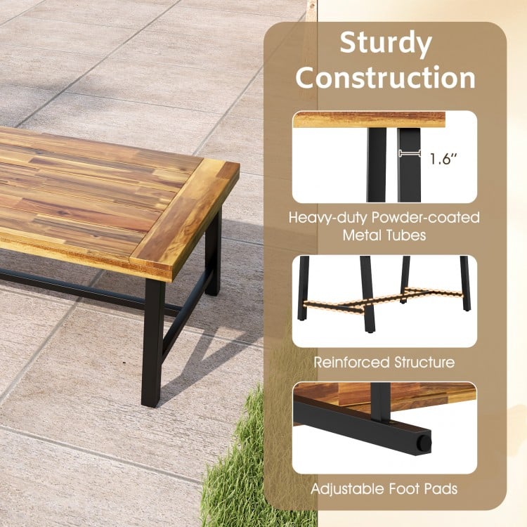 Acacia Wood Coffee Table with Thickened Top and Heavy-duty Metal Legs