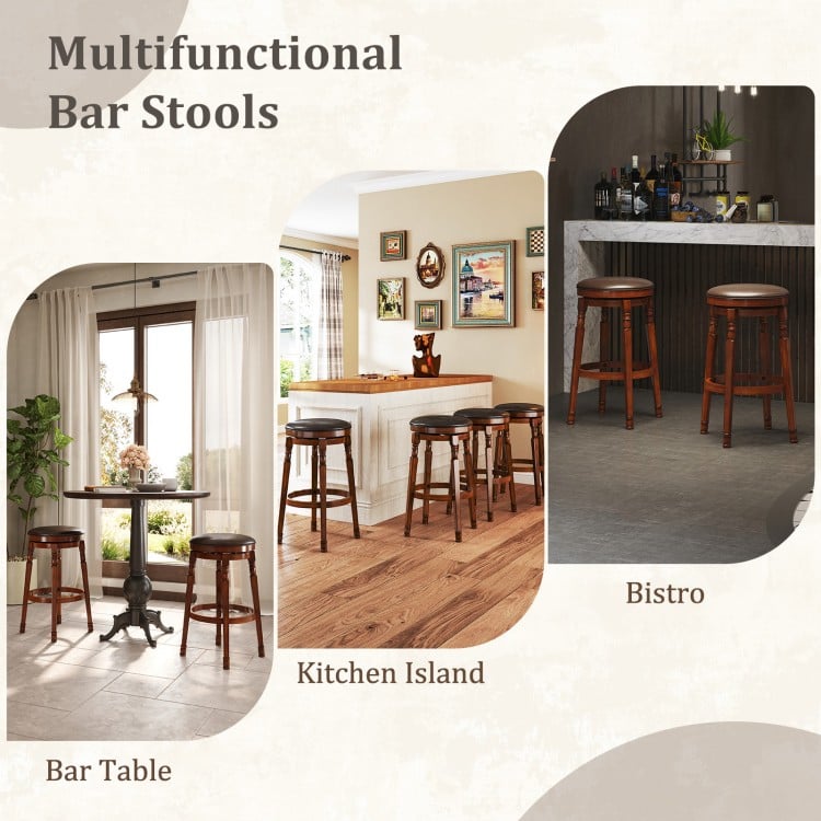 Set of 2 29-Inch Swivel Leather Padded Dining Bar Stools
