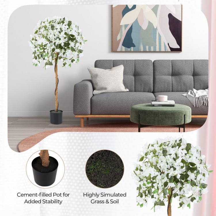 4.5 Feet Artificial Azalea Tree with Cement Pot-White