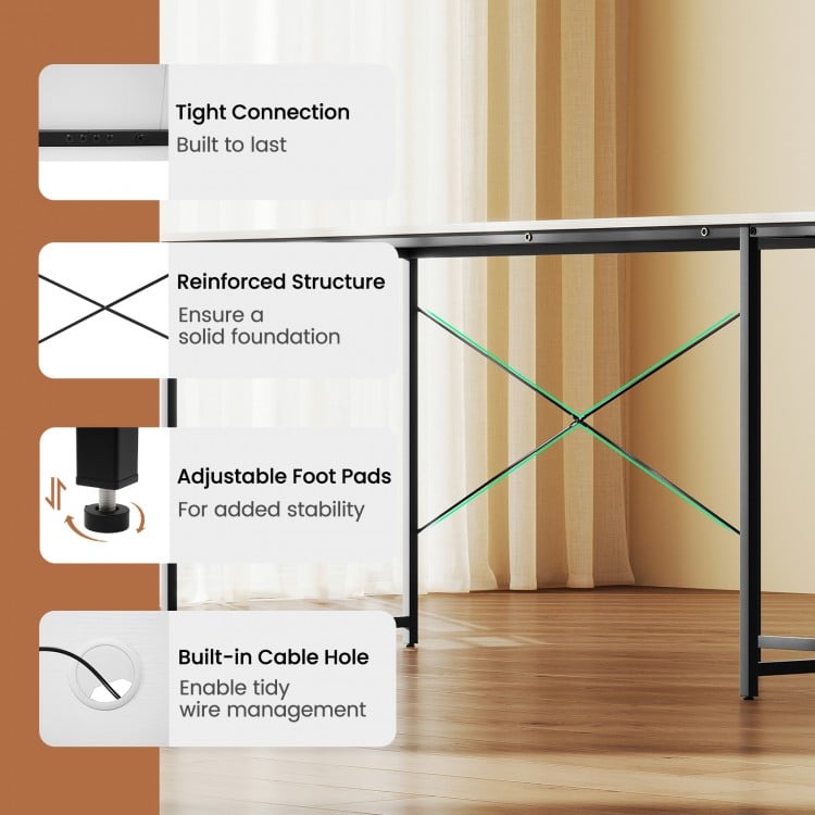 L-Shaped Computer Desk with Power Outlets and Monitor Shelf-White