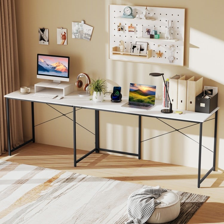 L-Shaped Computer Desk with Power Outlets and Monitor Shelf-White