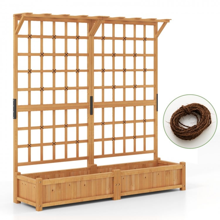71 Inches Large Wooden Planter Container with Trellis and Hanging Roof-Orange