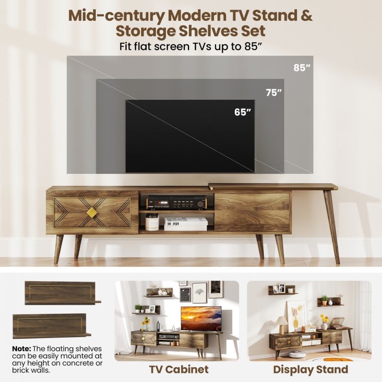 Mid-century Modern TV Stand for TVs up to 85 Inch with Open Compartments-Walnut