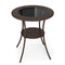PE Wicker Patio Bistro Table Round with Tempered Glass Top and Shelf