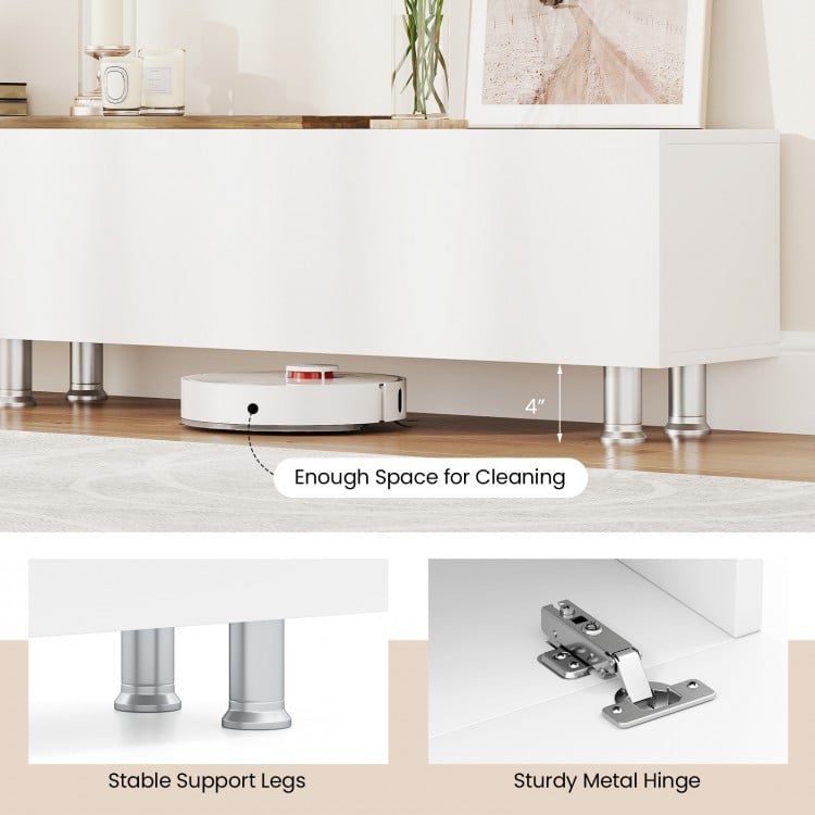 3 Pieces Farmhouse TV Stand for TVs up to 80 Inch with Cabinet and Compartments-White