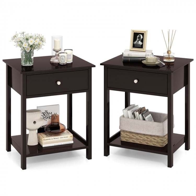 Wooden Storage Shelf with Drawer for Bedroom and Living Room-Brown