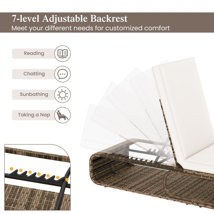 7-Position Adjustable PE Rattan Outdoor Chaise Lounge Chair-White