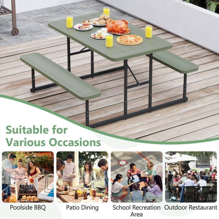 Picnic Table Bench Set for 2-4 People Outdoor Rectangular Camping Dining Table-Green