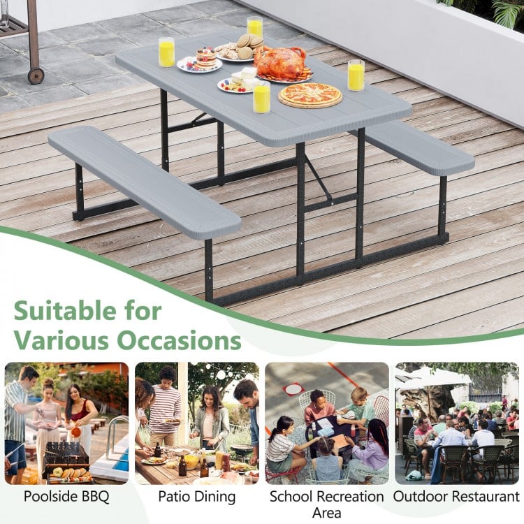 Picnic Table Bench Set for 2-4 People Outdoor Rectangular Camping Dining Table-Gray