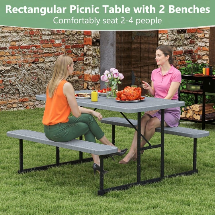 Picnic Table Bench Set for 2-4 People Outdoor Rectangular Camping Dining Table-Gray