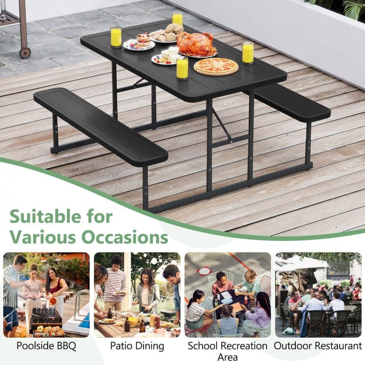 Picnic Table Bench Set for 2-4 People Outdoor Rectangular Camping Dining Table-Black