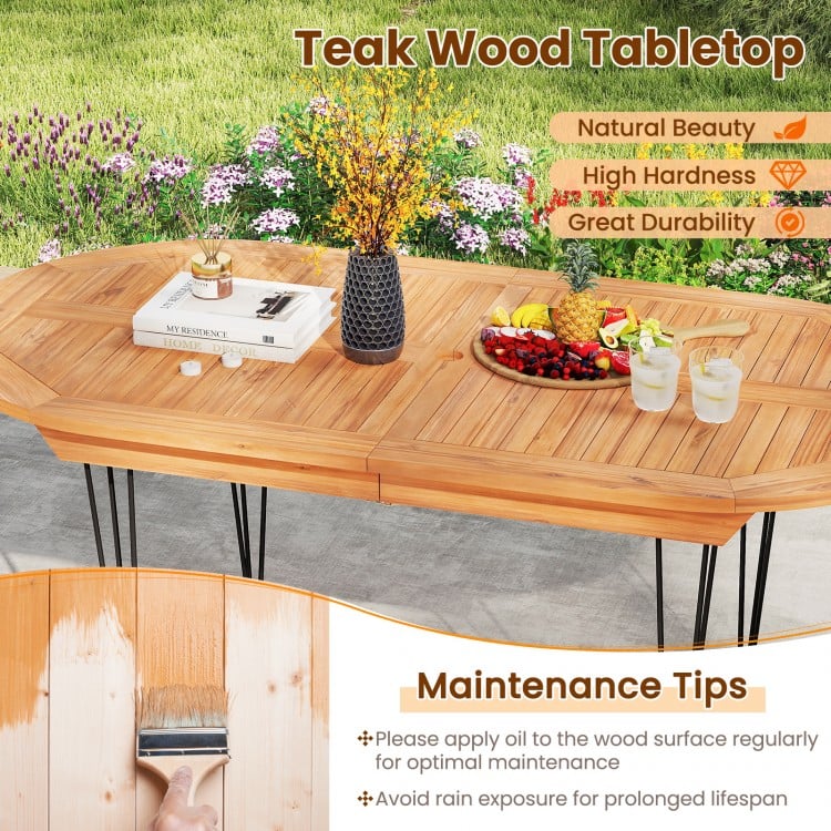 6 Person 71 Inch Patio Dining Table with Teak Wood Tabletop
