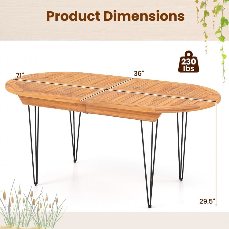 6 Person 71 Inch Patio Dining Table with Teak Wood Tabletop