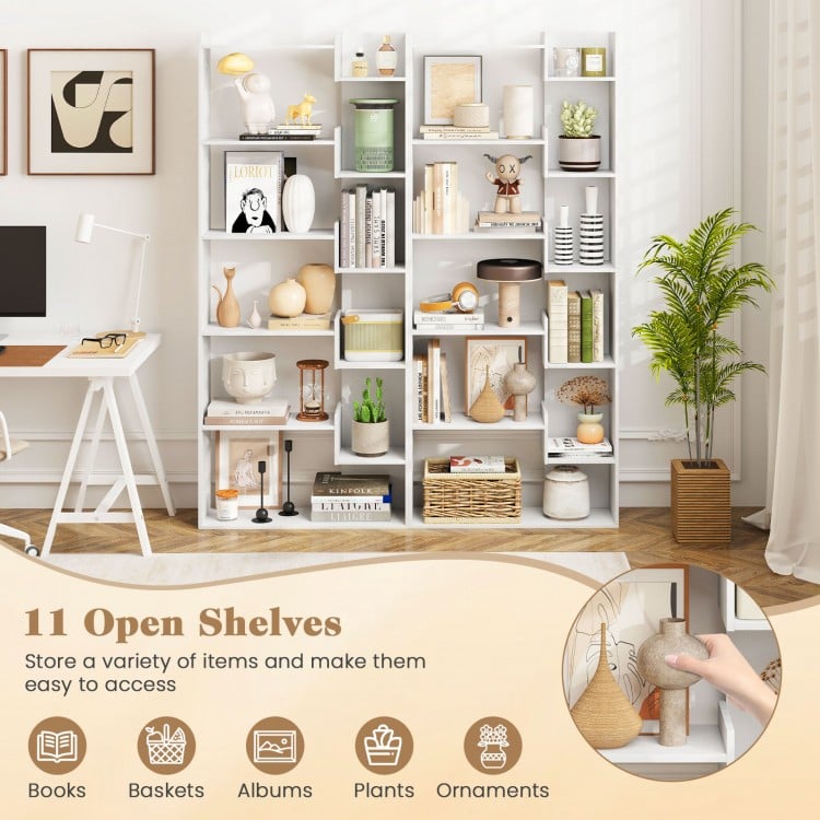 6-Tier Bookshelf Wooden Bookcase with 2 Anti-Tipping Kits Open Display Shelf-White
