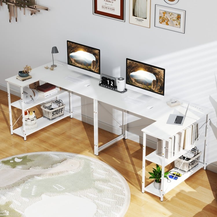L-shaped 47 Inch Reversible Corner Desk with Adjustable Storage Shelves-White