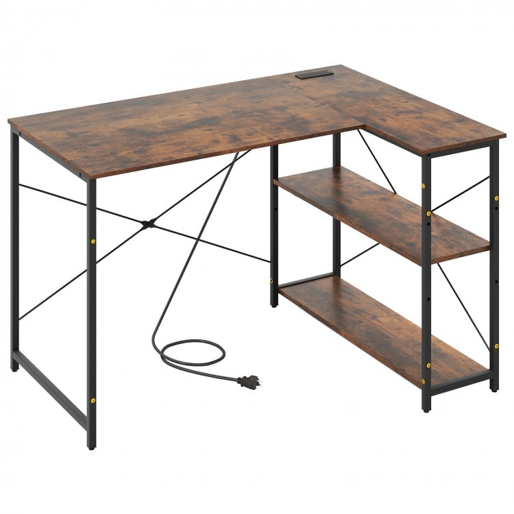 L-shaped 47 Inch Reversible Corner Desk with Adjustable Storage Shelves-Rustic Brown