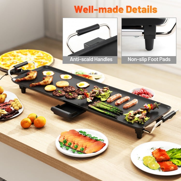 27 Inch Large Electric Griddle Nonstick BBQ Grill with Adjustable Temperature-S