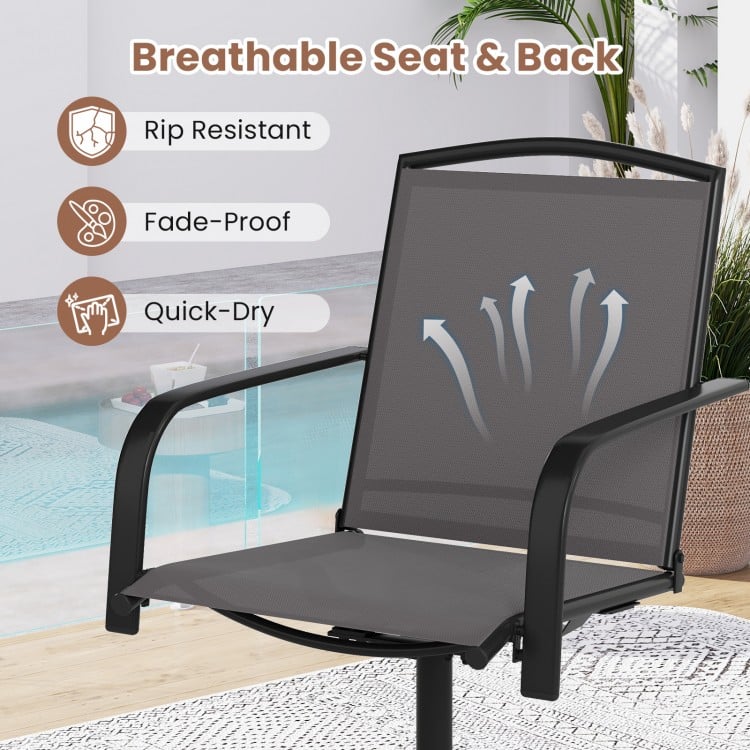 Outdoor Swivel Chairs Set of 2 with High Back and Breathable Seat-Gray