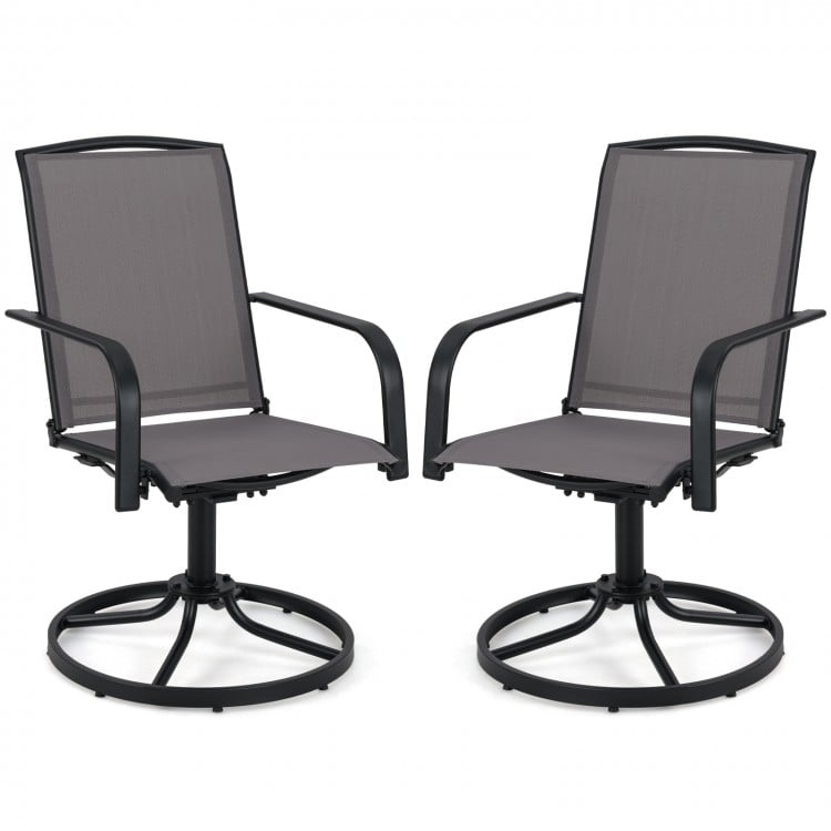 Outdoor Swivel Chairs Set of 2 with High Back and Breathable Seat-Gray